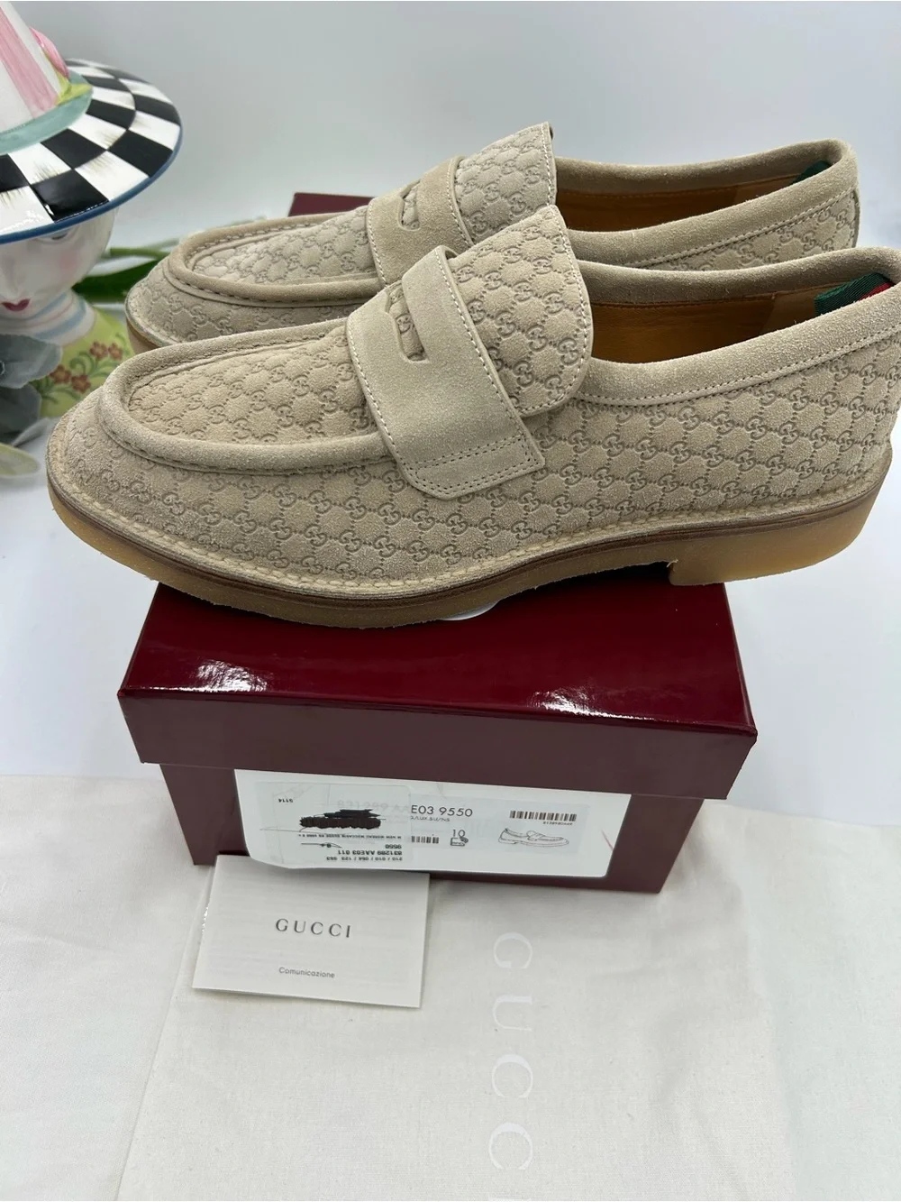 Men's Gucci, GG monogram web loafers size 10 fits 10.5  US made in Italy